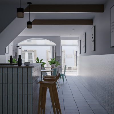 3D e Design Projeto Comercial Café Alfama