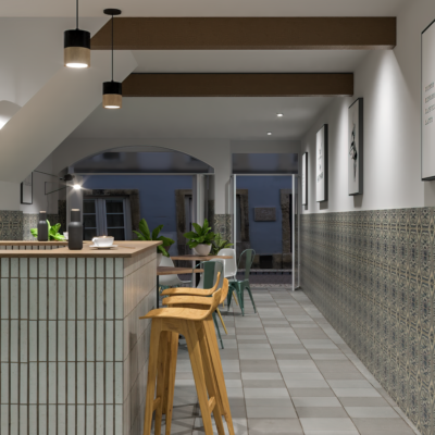 3D e Design Projeto Comercial Café Alfama